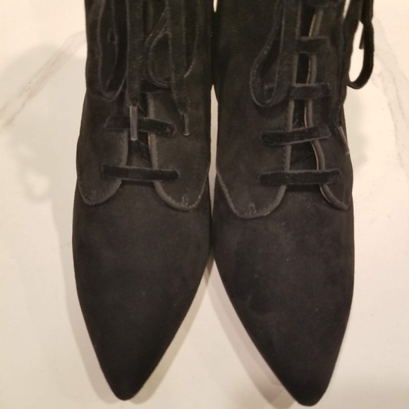 AD & Daughters Black Suede Lace Up Zip Ankle Boots Pointed Toe Heels Womens - Picture 8 of 11